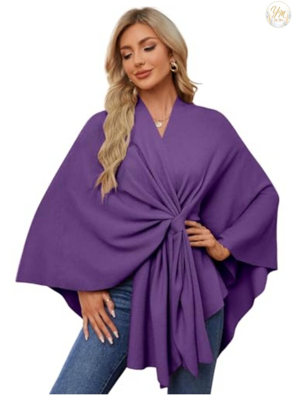 Elegant Shawl Wrap Open Front Poncho Sweater Loose Fit Pullover